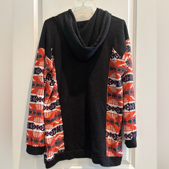 Red and Black Cowl Neck Sweater with Modern Design - Picture 2 of 2